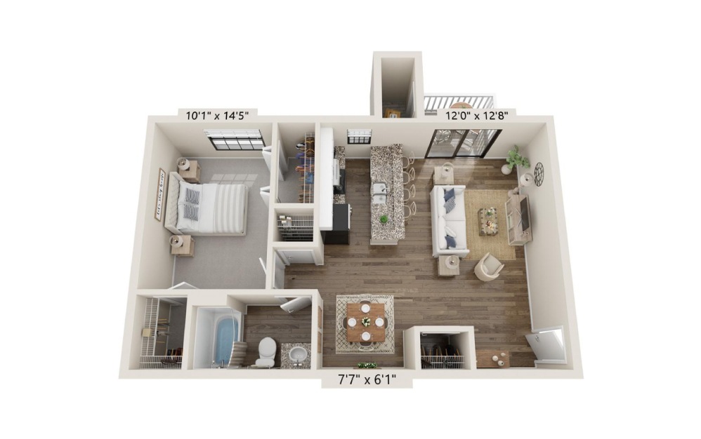 A1 - 1 bedroom floorplan layout with 1 bath and 800 square feet.